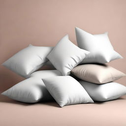 A simple and clean scene of pillows falling against a plain background