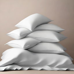 A serene scene of pillows and sheets falling against a plain background