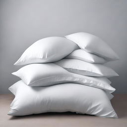 A tranquil scene of pillows and an abundance of sheets falling against a plain background