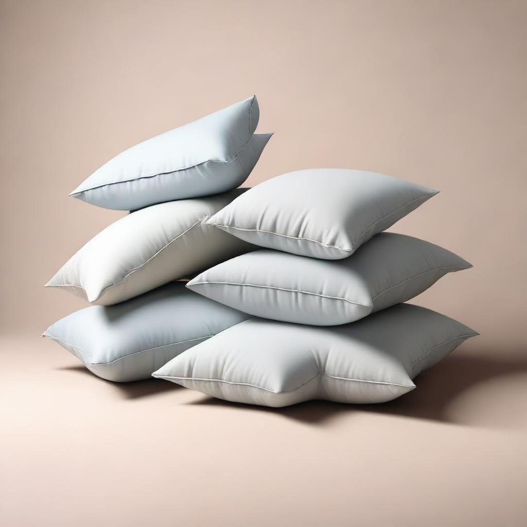 A simple and clean scene of pillows falling against a plain background