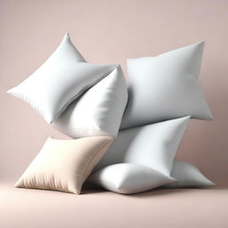 A simple and clean scene of pillows falling against a plain background