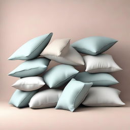 A simple and clean scene of pillows falling against a plain background