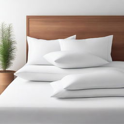 A minimalist scene featuring six white pillowcases against a plain background