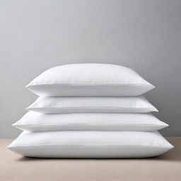 A minimalist scene featuring six white pillowcases against a plain background