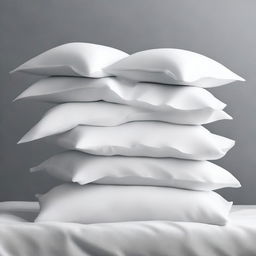 A minimalist scene of six white pillowcases falling against a plain background