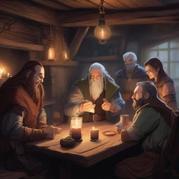 Idle patrons of a shady tavern in a Dungeons and Dragons setting