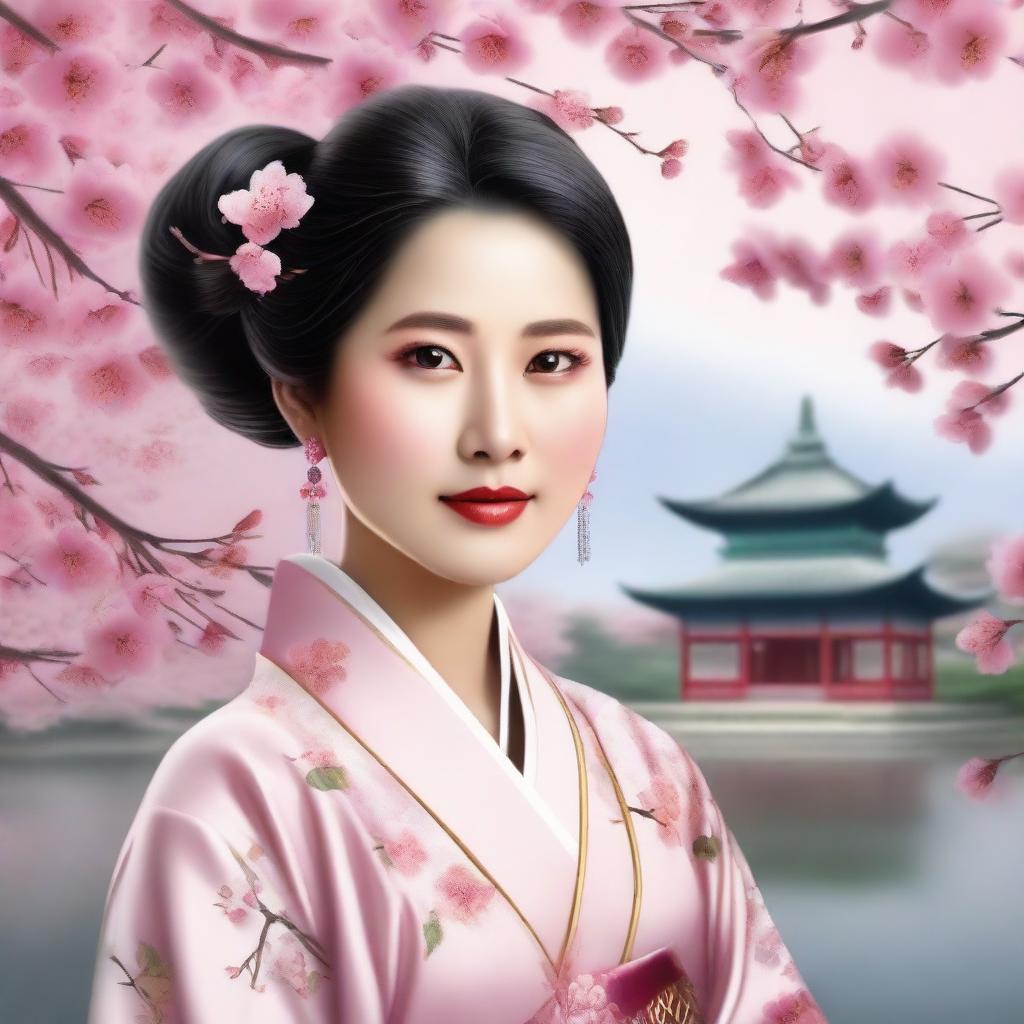 A beautiful portrait of an Asian person, showcasing traditional attire and cultural elements