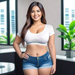 A realistic full-body photo of a 30-year-old Peruvian lady