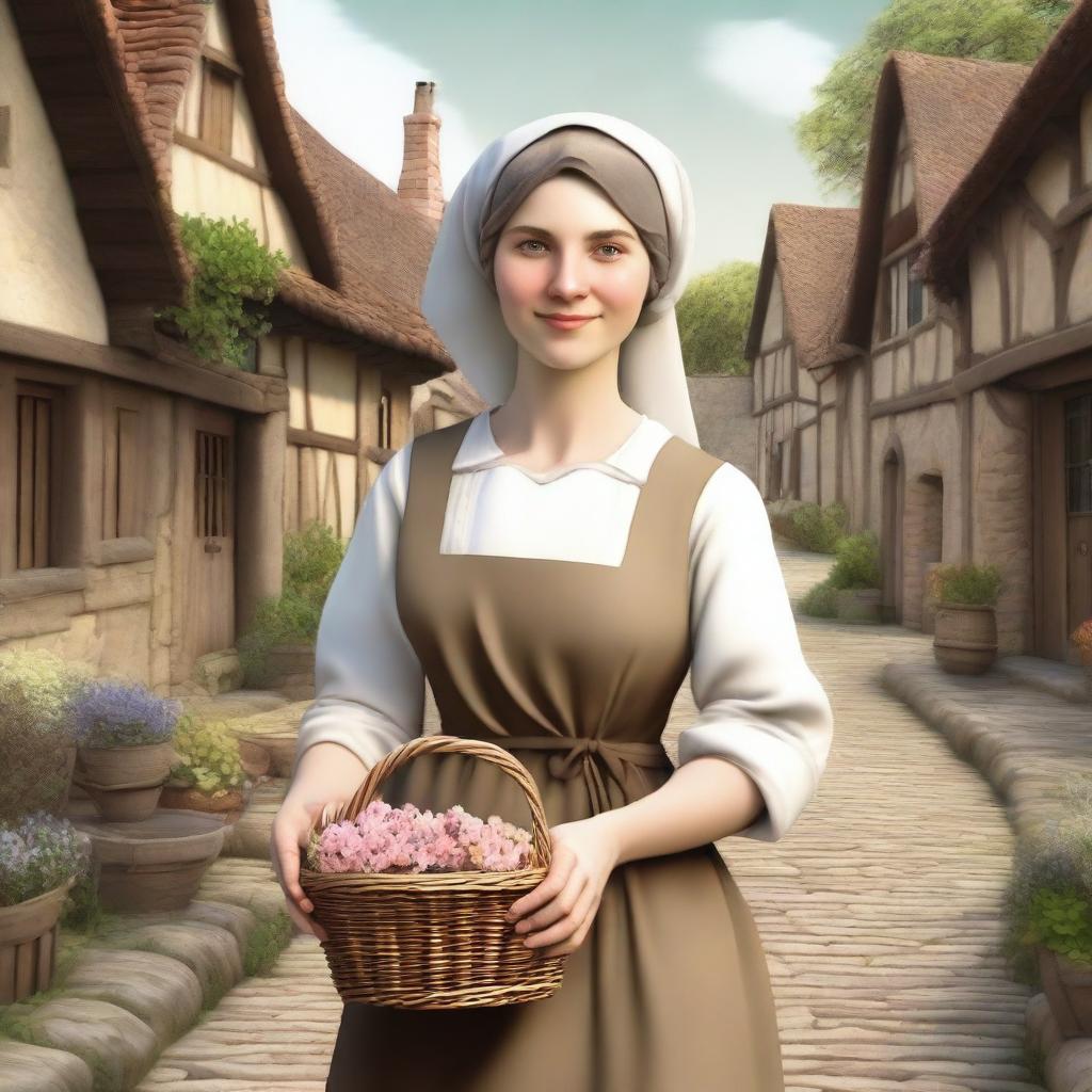 A medieval peasant woman, maid-like, sweet and innocent