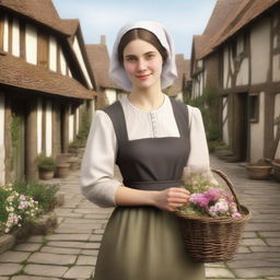 A medieval peasant woman, maid-like, sweet and innocent