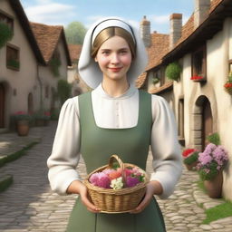 A medieval peasant woman, maid-like, sweet and innocent