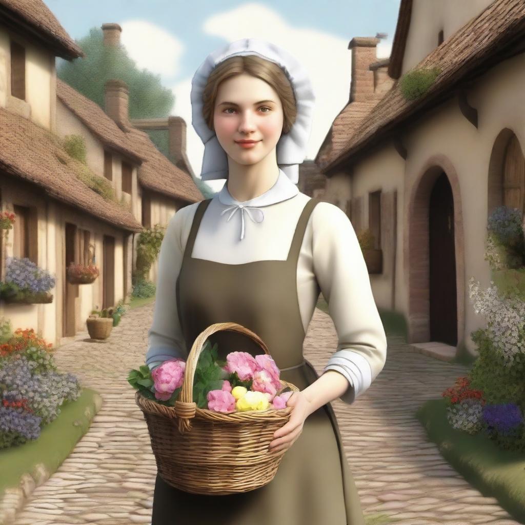 A medieval peasant woman, maid-like, sweet and innocent