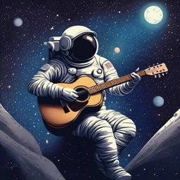 A melancholic scene set in outer space, depicting a lonely astronaut floating amidst the stars