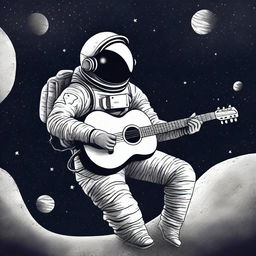 A melancholic scene set in outer space, depicting a lonely astronaut floating amidst the stars