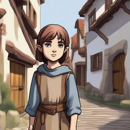 An innocent looking medieval child, illustrated in a Dungeons and Dragons style