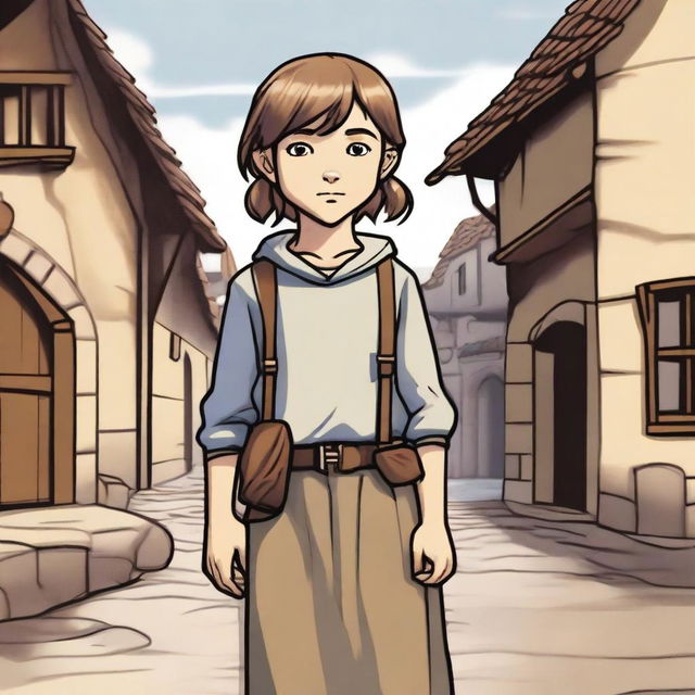 An innocent looking medieval child, illustrated in a Dungeons and Dragons style