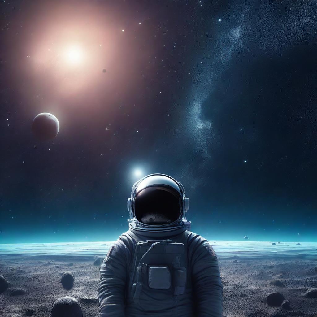 A melancholic scene set in outer space, depicting a lonely astronaut floating amidst the stars