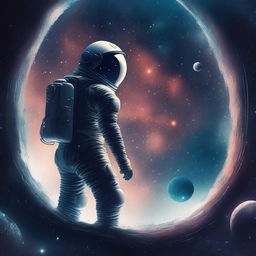 A melancholic scene set in outer space, depicting a lonely astronaut floating amidst the stars