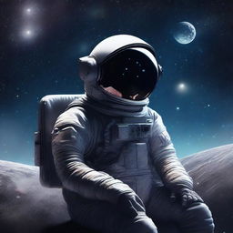 A melancholic scene set in outer space, depicting a lonely astronaut floating amidst the stars