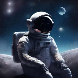 A melancholic scene set in outer space, depicting a lonely astronaut floating amidst the stars