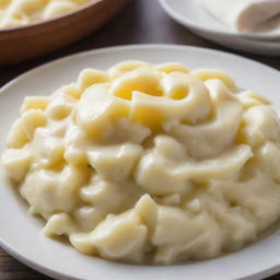 A comforting dish of creamy, smooth mashed potatoes, topped with a pat of melting butter glistening on top.