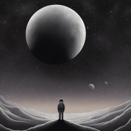 A melancholic scene set in outer space, depicting a lonely figure floating amidst the stars