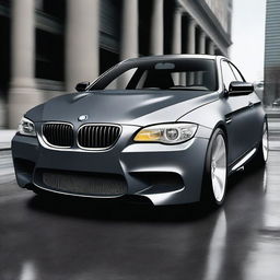 Create a highly realistic image of a dark grey 2011 BMW M Package