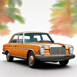 Create a hyper-realistic image of a 1970s Mercedes 240D with no background, focusing on the intricate details of the car