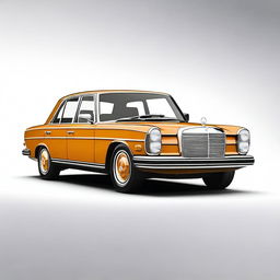 Create a hyper-realistic image of a 1970s Mercedes 240D with no background, focusing on the intricate details of the car