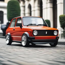 A slammed Autobianchi A112E, showcasing its extremely lowered stance and customized appearance