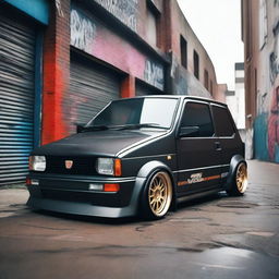 A 1988 Fiat Panda with a slammed stance, featuring an extremely wide bodykit