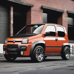 Create an image of a modified Fiat Panda with a slammed stance and extra wide tires