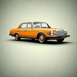 Create a hyper-realistic image of a 1970s Mercedes 240D with no background, focusing on the intricate details of the car