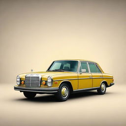 Create a hyper-realistic image of a 1970s Mercedes 240D with no background, focusing on the intricate details of the car