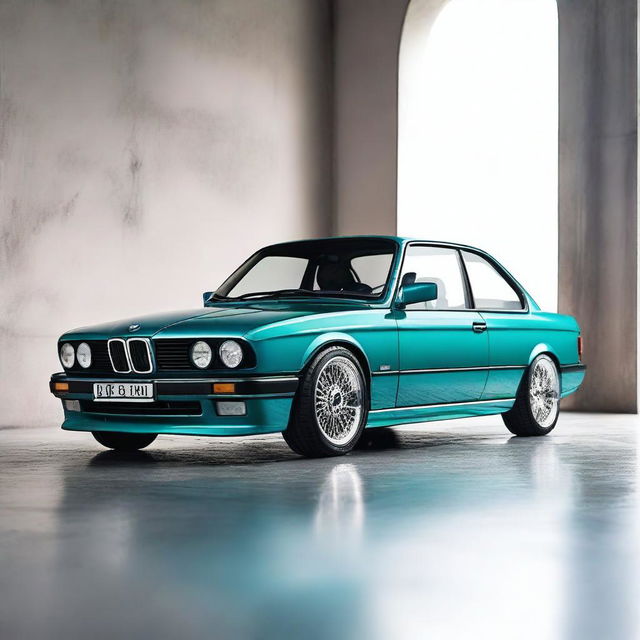 Create a hyper-realistic image of a BMW E33 with no background, focusing on the intricate details of the car