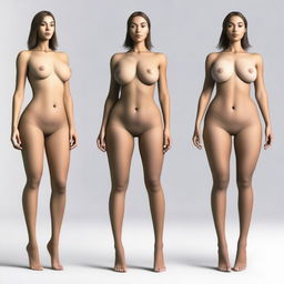 A thin woman with very wide hips, small shoulders, and big breasts