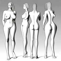 A thin woman with very wide hips, small shoulders, and big breasts