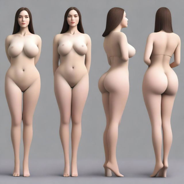 Create a realistic image of a thin woman with very wide hips, small shoulders, and big breasts