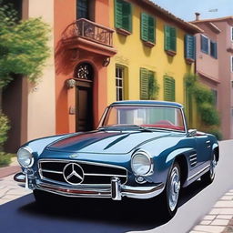 Create a realistic painting of a 1960 Mercedes SL