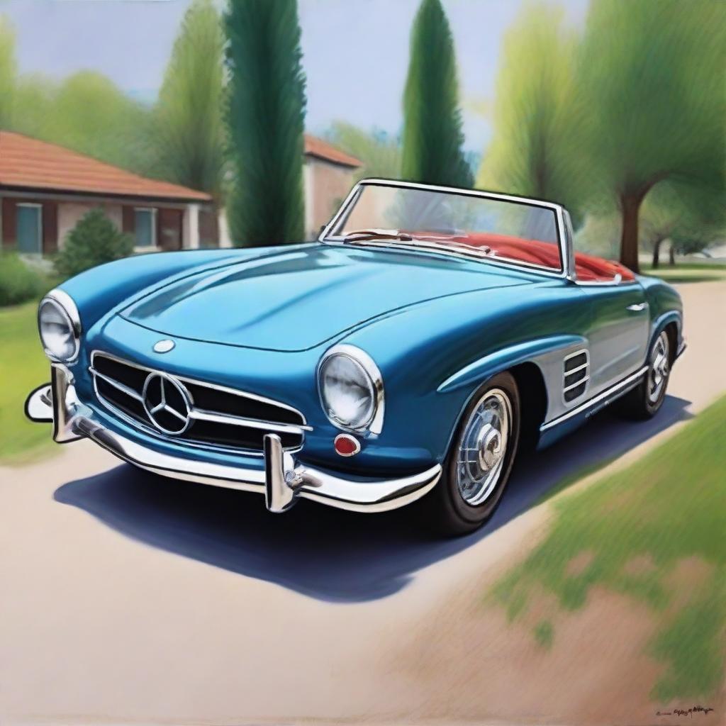 Create a realistic painting of a 1960 Mercedes SL