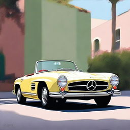 Create a realistic painting of a 1960 Mercedes SL