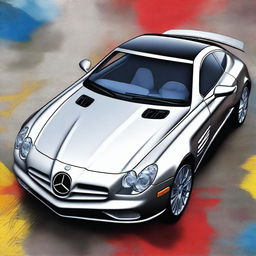 Create a large canvas featuring an ultra-realistic depiction of a Mercedes SLR 107