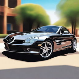 Create a large canvas featuring an ultra-realistic depiction of a Mercedes SLR 107