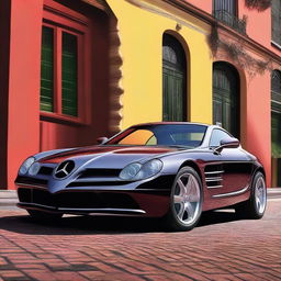 Create a large canvas featuring an ultra-realistic depiction of a Mercedes SLR 107