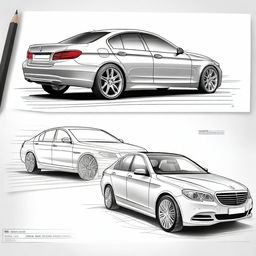 A highly detailed and ultra-realistic sketch combining elements of a BMW 5 Series and a Mercedes 2 Class 2008