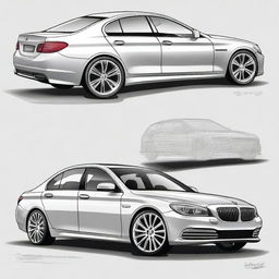 A highly detailed and ultra-realistic sketch combining elements of a BMW 5 Series and a Mercedes 2 Class 2008