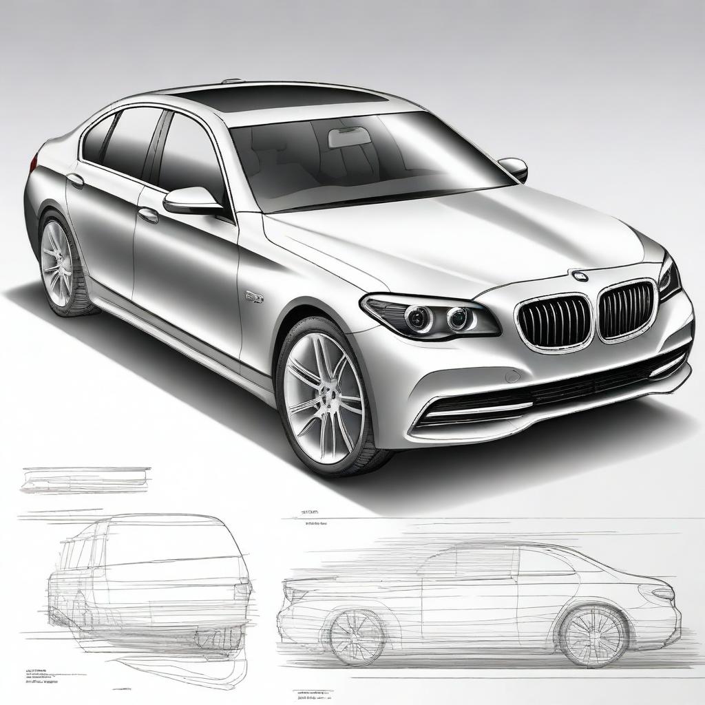 A highly detailed and ultra-realistic sketch combining elements of a BMW 5 Series and a Mercedes 2 Class 2008