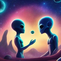 A captivating book cover featuring two aliens from different planets meeting for the first time