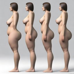 A realistic image of a slim woman with very wide hips, small shoulders, and huge breasts