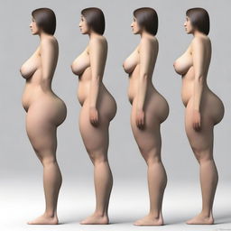 A realistic image of a slim woman with very wide hips, small shoulders, and huge breasts